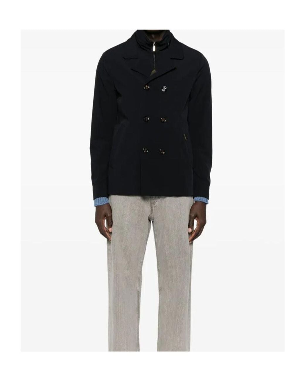 Moorer Black Volmer Double-Breasted Peacoat for men