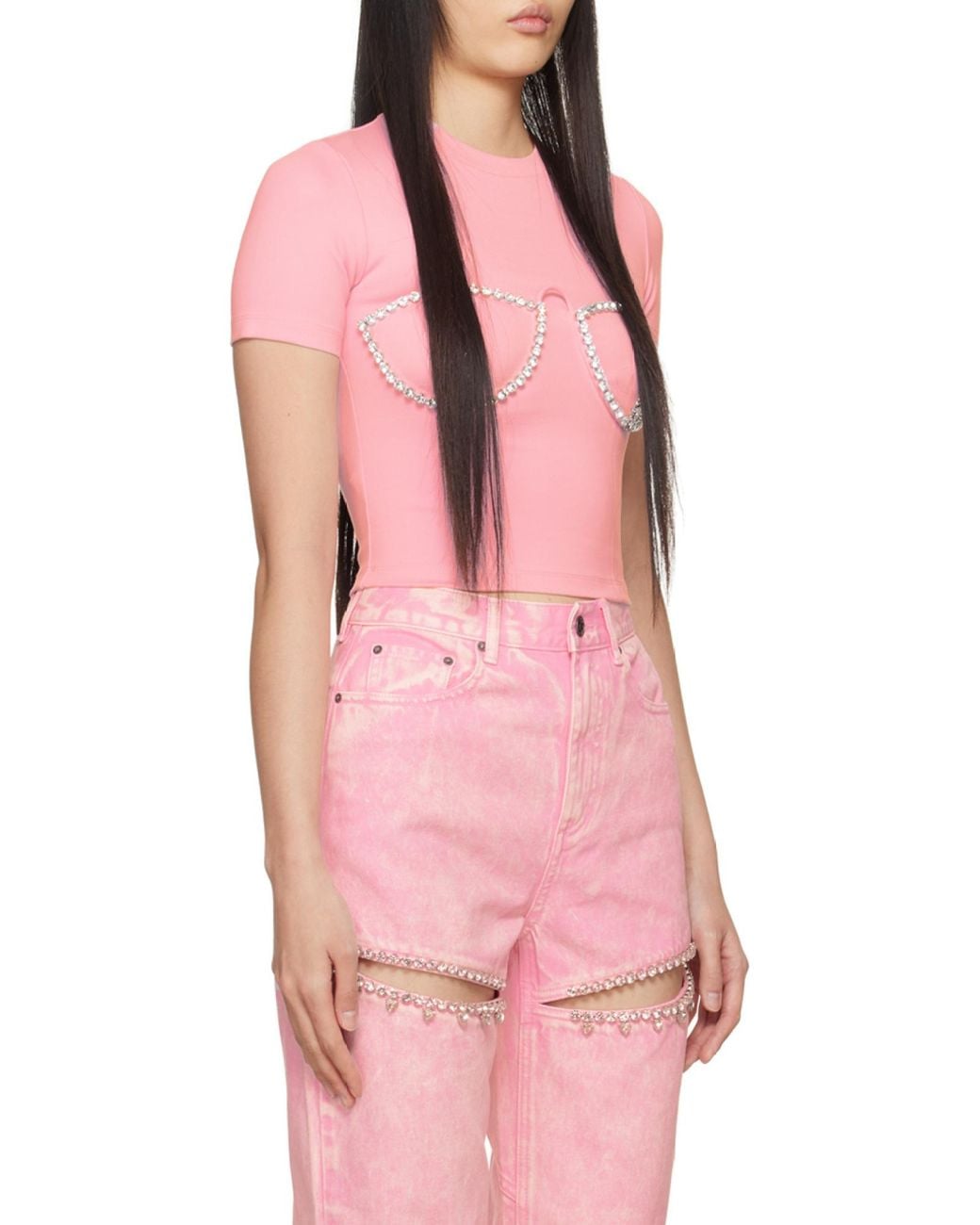 Area Pink Crystal-Embellished Bustier-Cup T-Shirt
