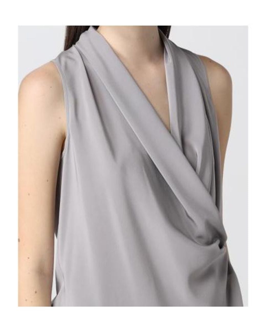Giorgio Armani Gray Silk Sleeveless Wrap Blouse