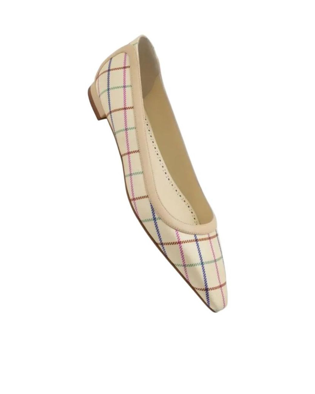 Manolo Blahnik Natural Checked Pointed Ballet Flats