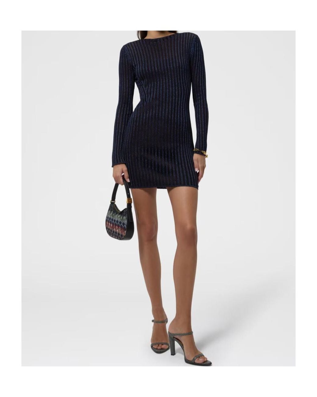 Missoni Blue Ribbed Viscose Lame Mini Dress