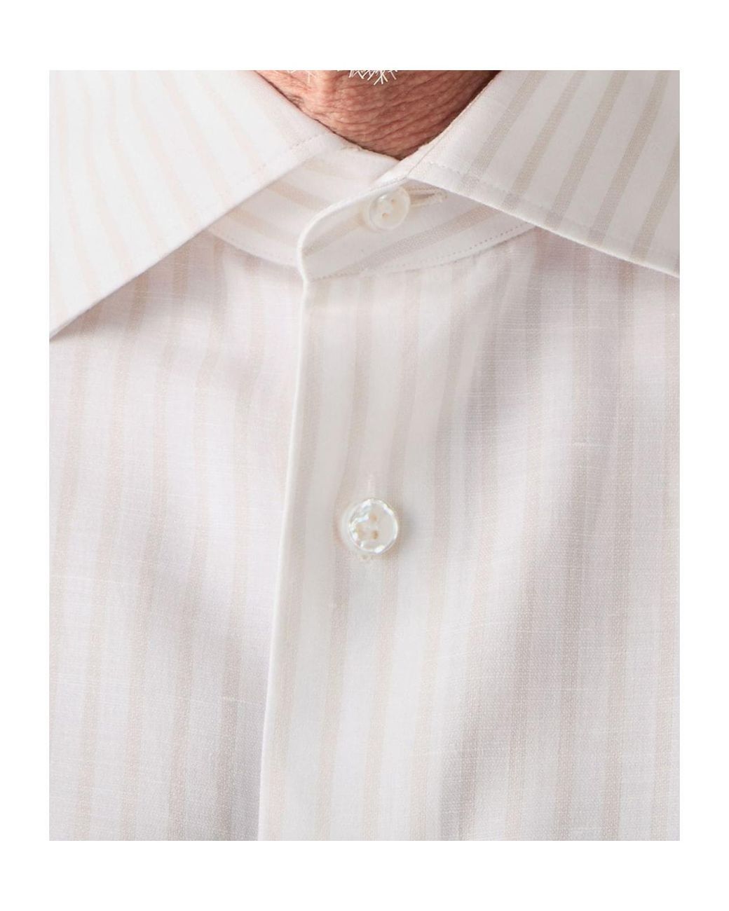 Zegna White Light Taupe And Striped Cotton Linen And Silk Shirt for men