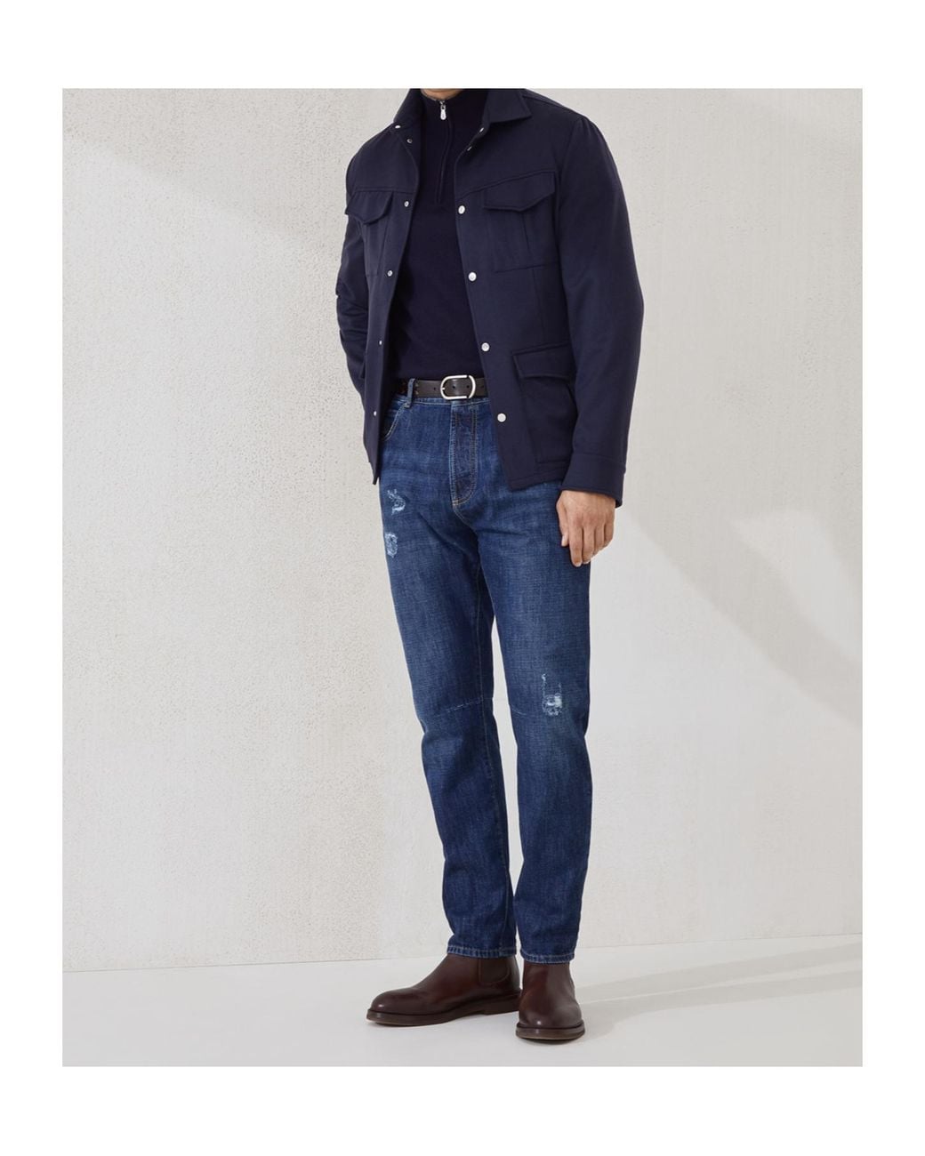 Brunello Cucinelli Blue Cashmere Shirt Jacket for men