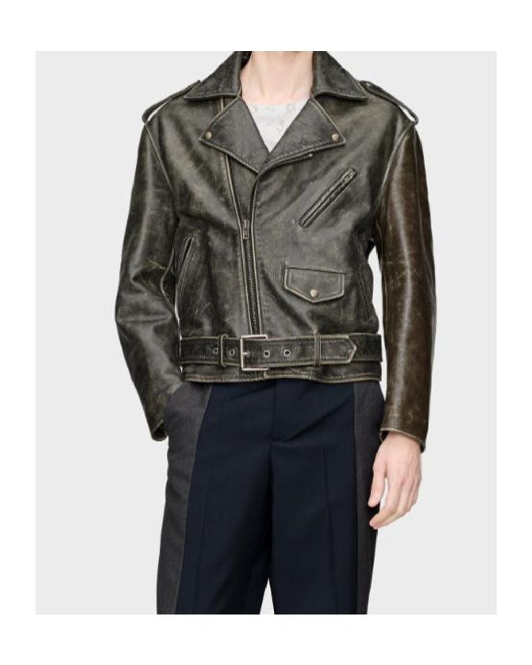 Maison Margiela Green Distressed Biker Jacket for men
