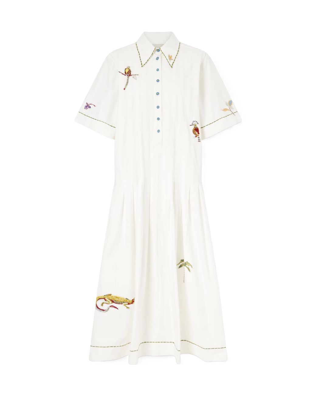 ALÉMAIS White Cotton Embroidered Midi Dress