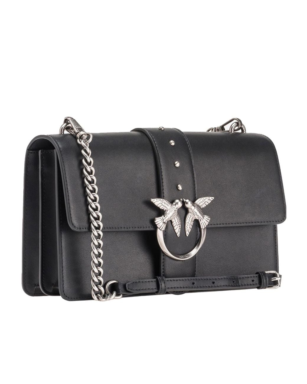 Pinko Black Logo Plaque Chain Linked Crossbody Bag