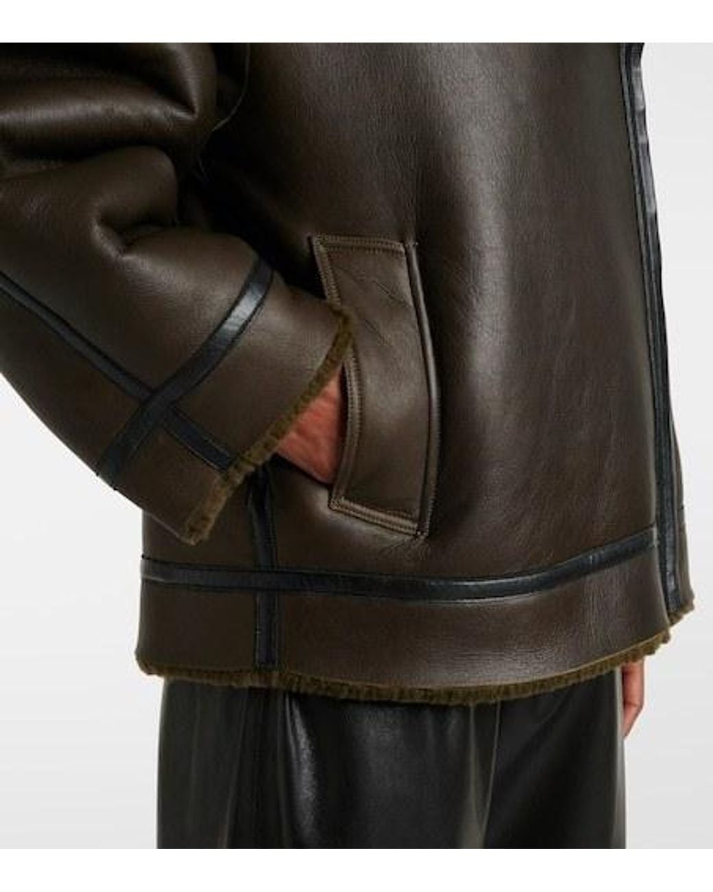 Nour Hammour Brown Jacqueline Shearling-Trimmed Leather Jacket