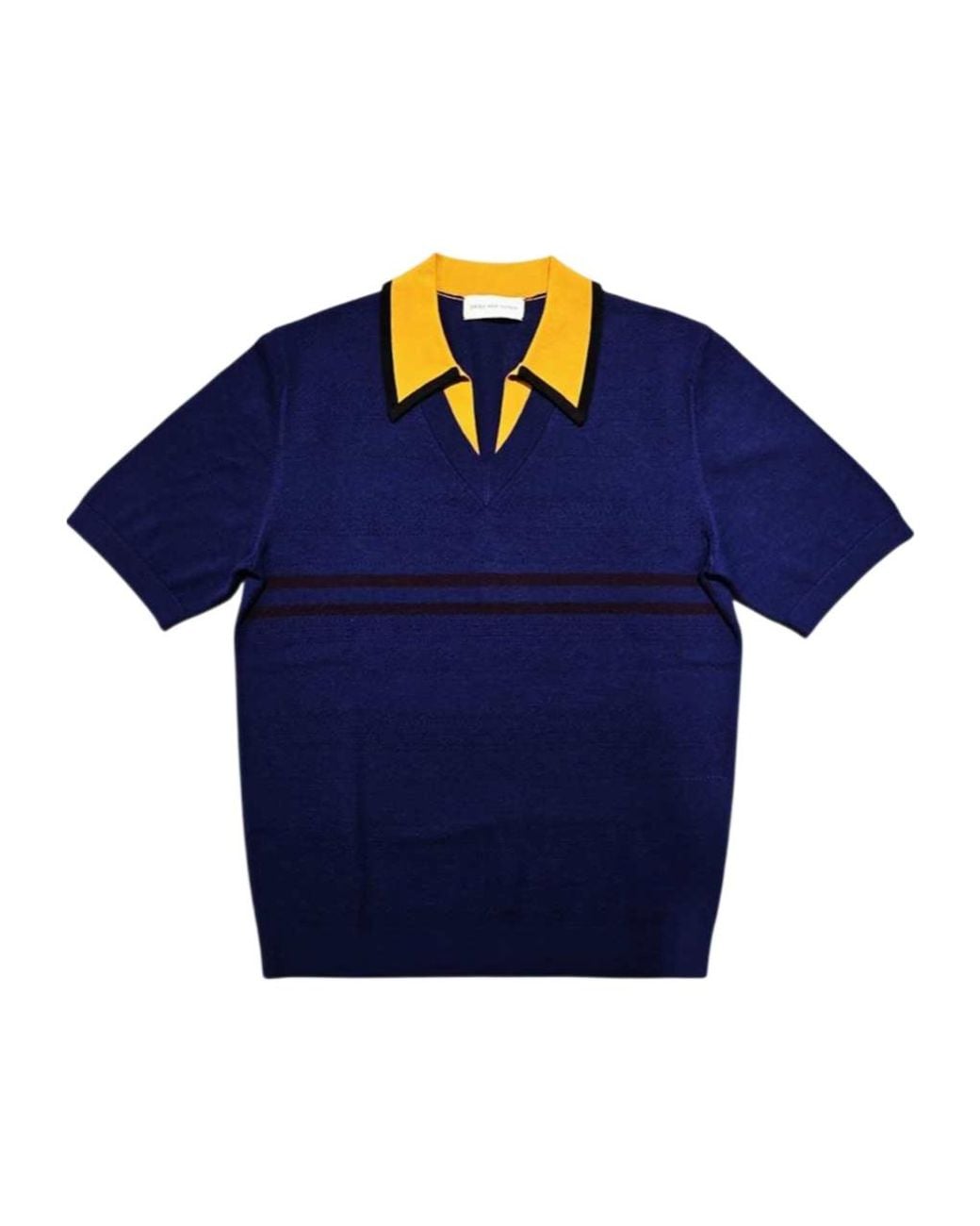 Dries Van Noten Blue Striped Collared Knitted Top for men