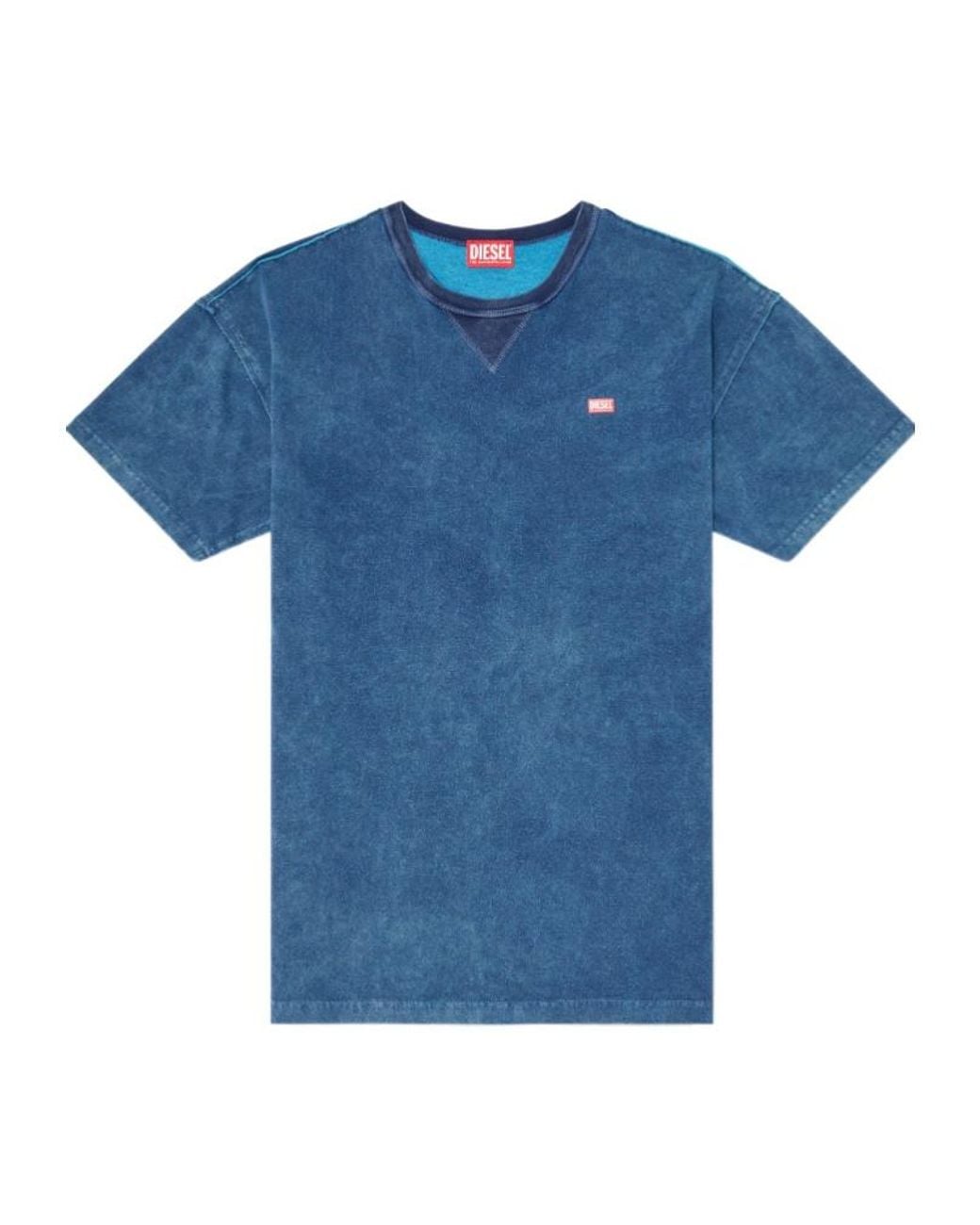 DIESEL Blue Acid-Wash T-Shirt With Frayed Details for men