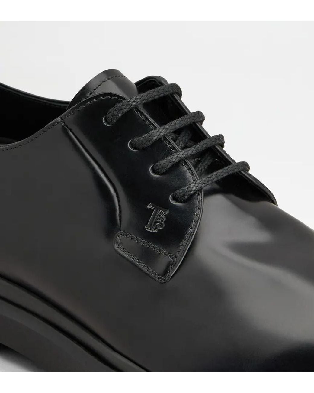 Tod's Black Gommino Detail Round Toe Derby Shoes