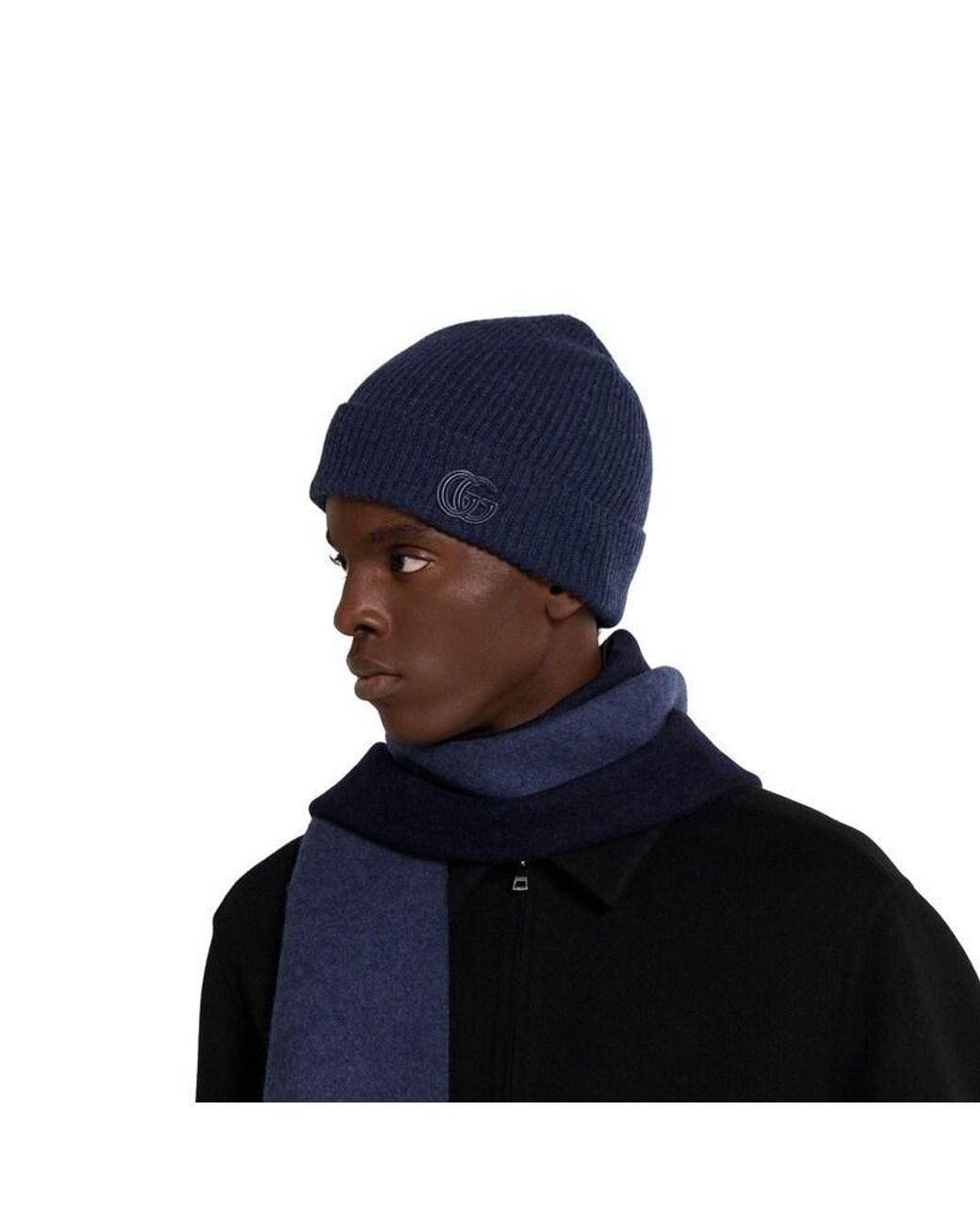 Gucci Blue Cashmere Hat With Patch for men