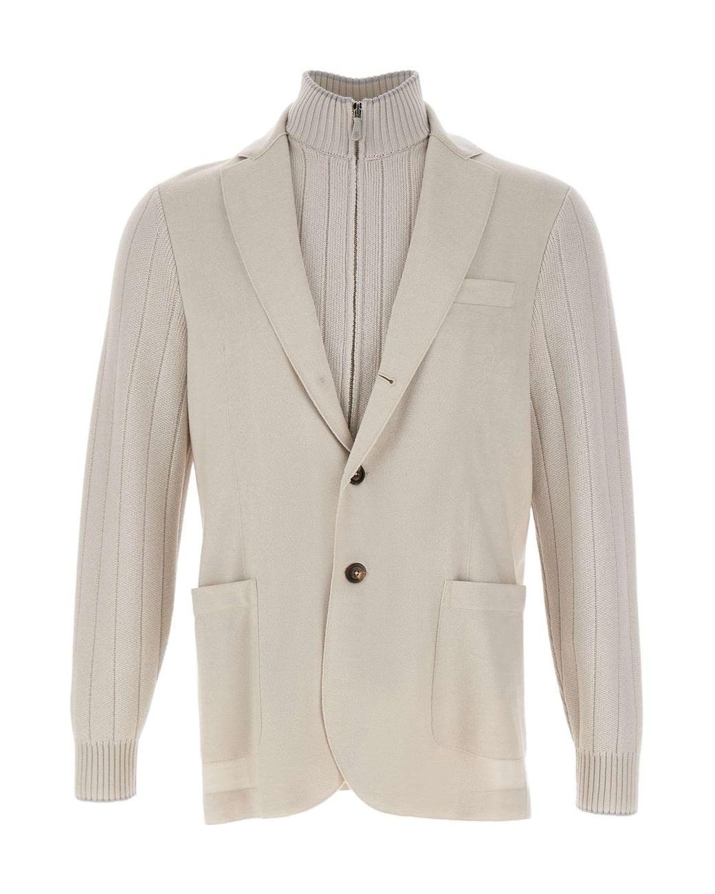 Eleventy Gray Single Breasted Ribbed-Knit Blazer for men