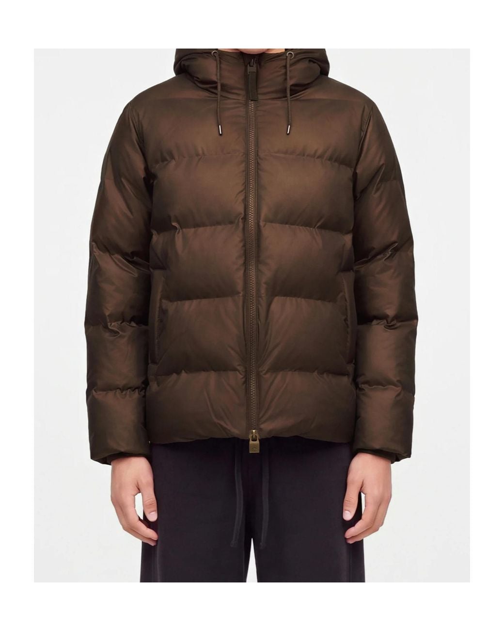 Rains Brown Long-Sleeved Hooded Padded Jacket for men