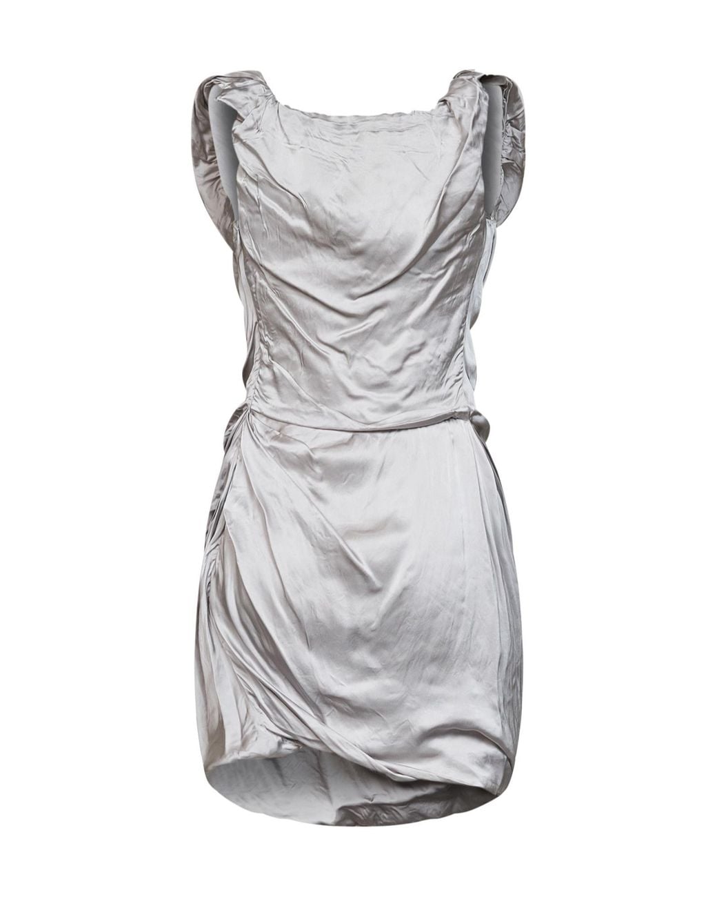 Vivienne Westwood Gray Mother-Of-Pearl Viscose Satin Twisted Ginnie Mini Dress