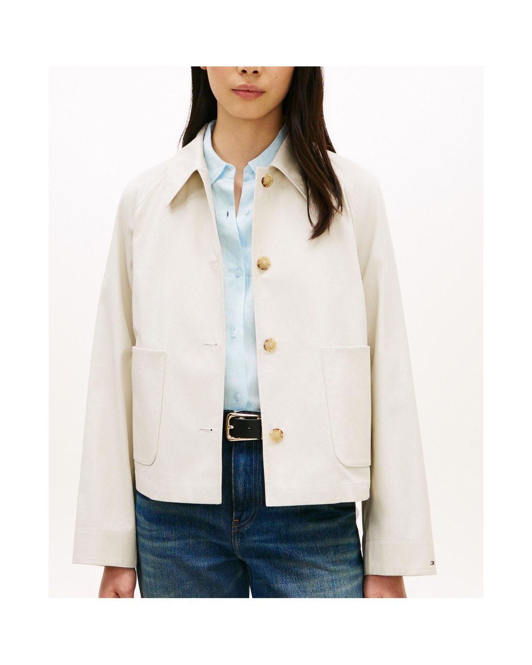 Tommy Hilfiger White Solid Color Versatile Casual Jacket