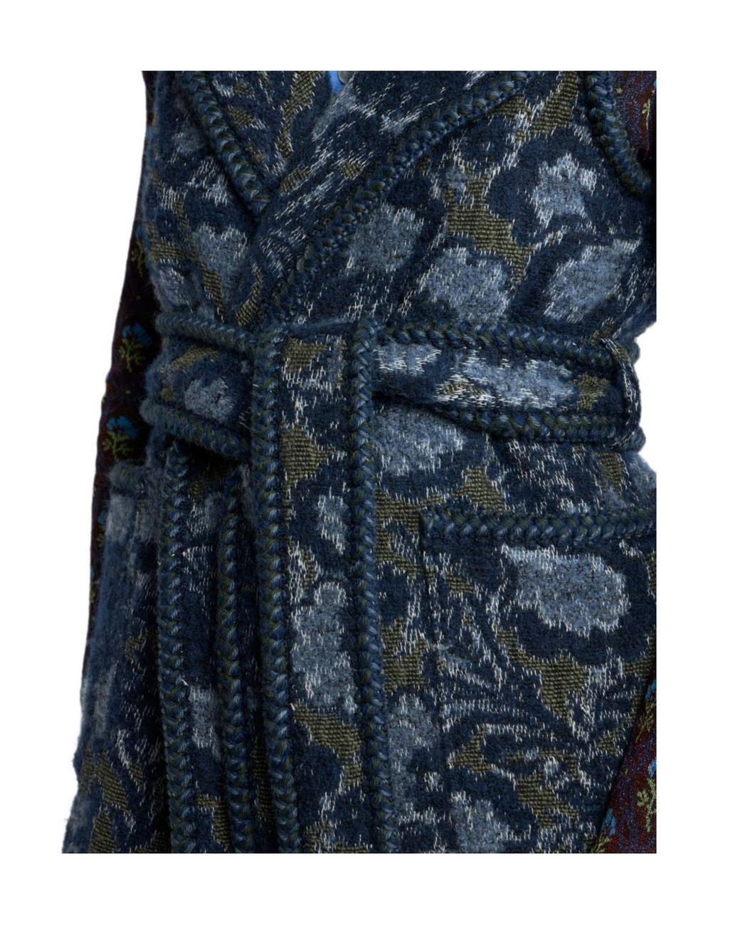 Etro Blue Floral Motif Boucle Jacquard Long Vest