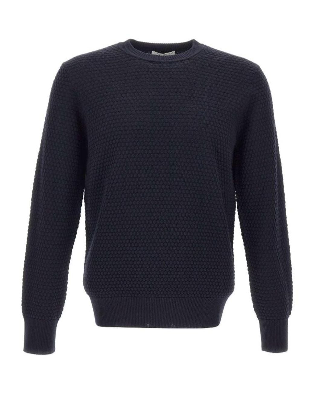 Kangra Cashmere Blue Kangra Textured Crew Neck Knitted Jumper for men