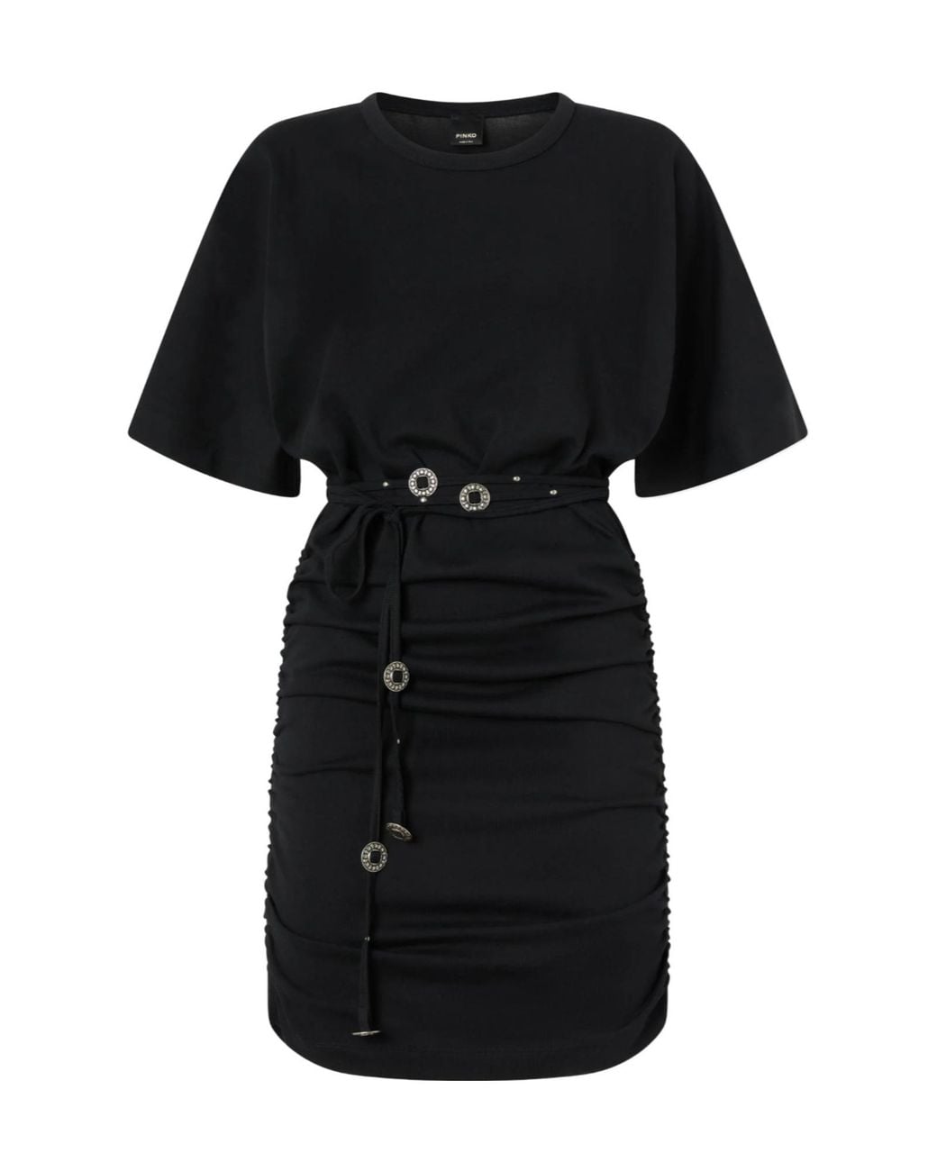 Pinko Black Ruched Belted T-Shirt Dress
