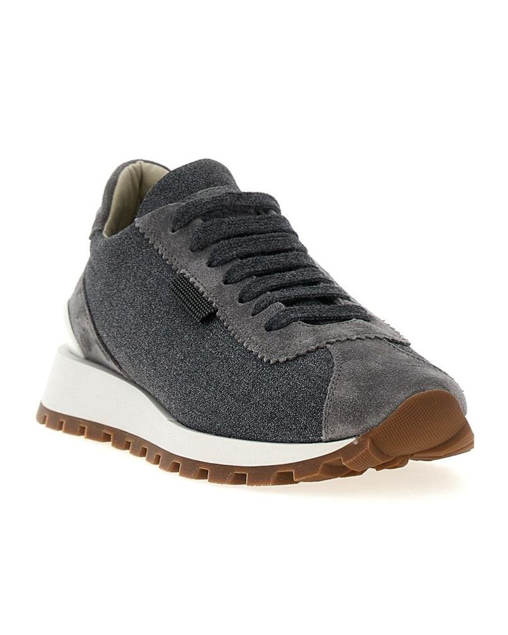Brunello Cucinelli Gray Monile-Detailed Low-Top Sneakers