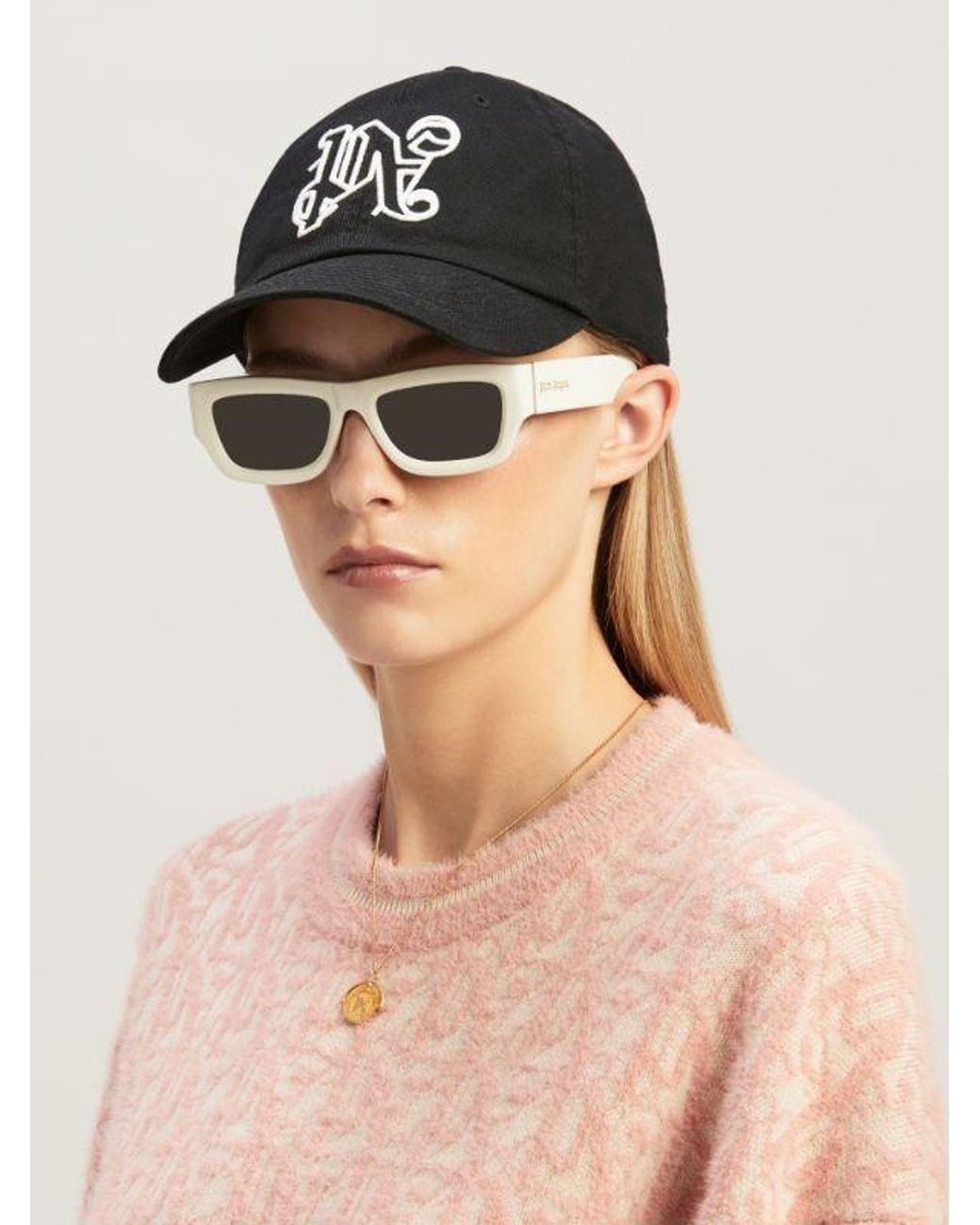 Palm Angels Black Monogram Embroidered Baseball Cap for men