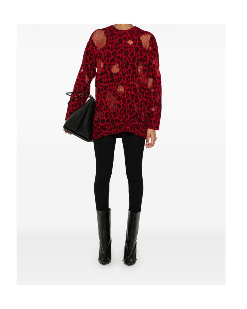 Versace Red Wool Sweater With Leopard Print
