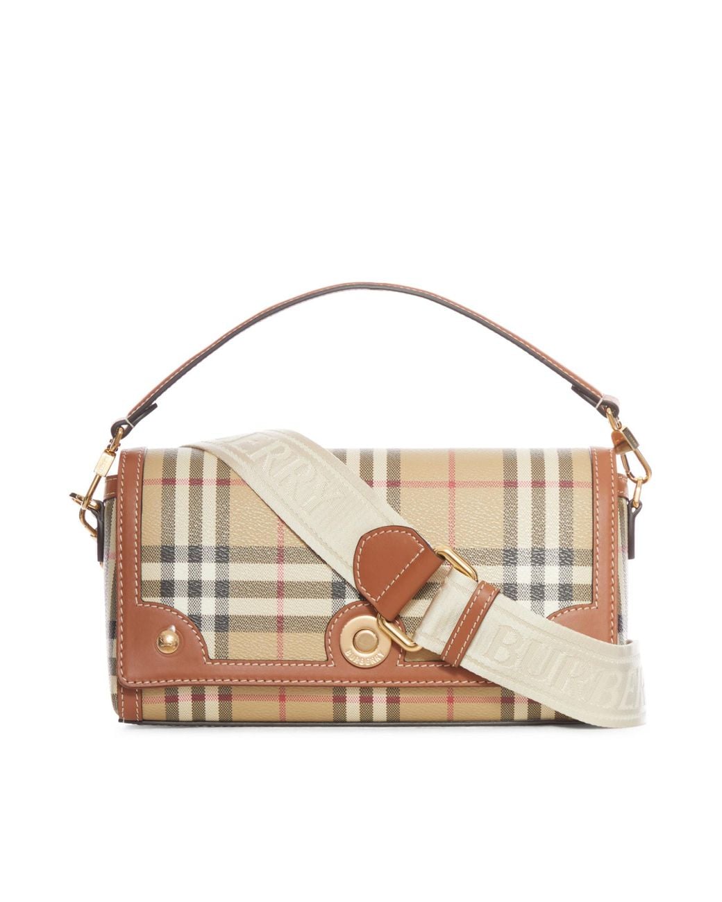 Burberry White Checked Foldover Top Tote Bag