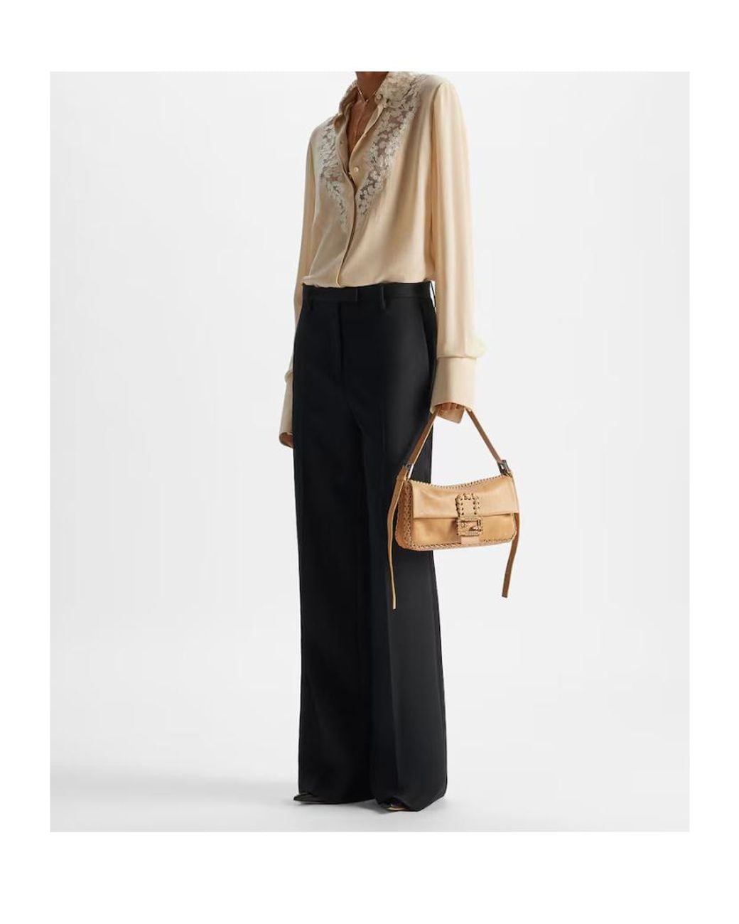 Fendi Metallic Baguette 26424 Dark Honey Leather Bag