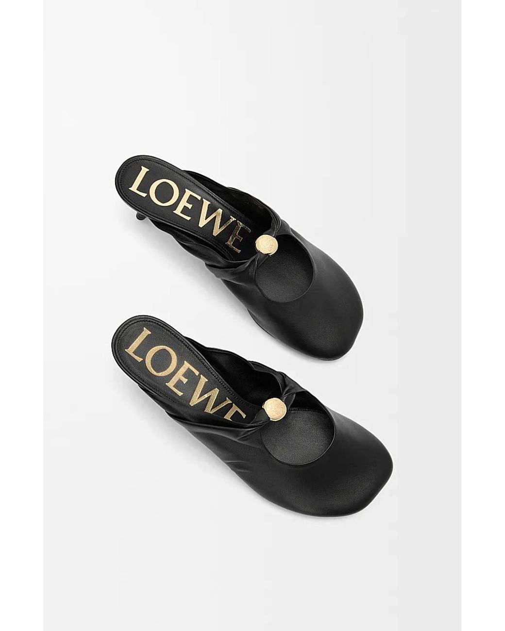 Loewe Black Ruched Button Mules