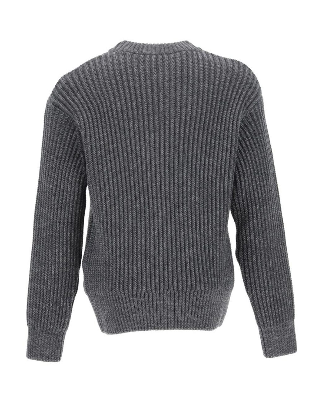 AMI Gray Ribbed-Knit Crew-Neck Jumper for men