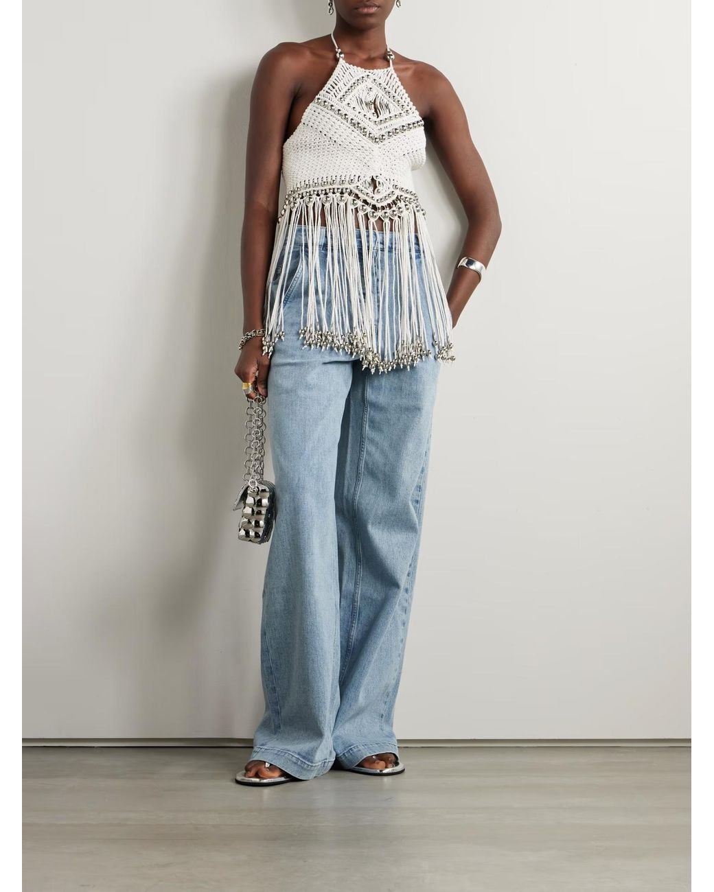 Rabanne White Tassel-Decorated Top