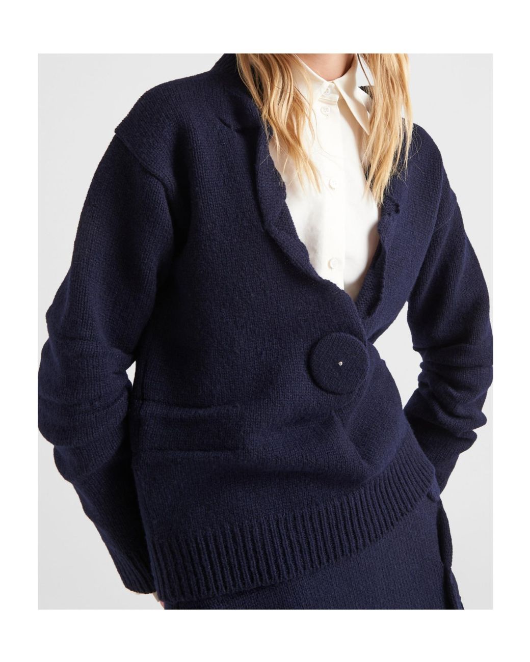Prada Blue Buttoned V-Neck Jumper