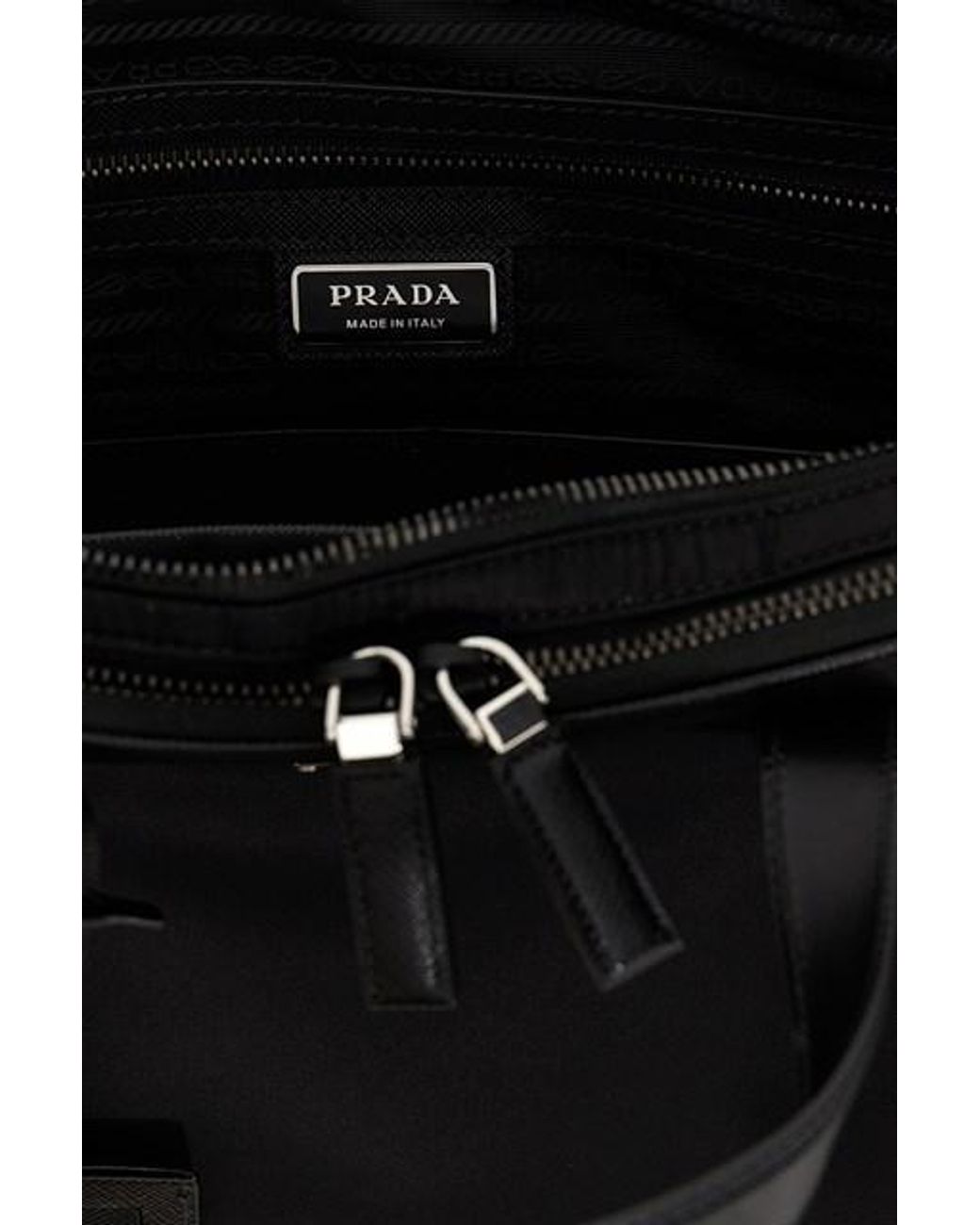 Prada Black Triangular Logo Plaque Briefcase for men