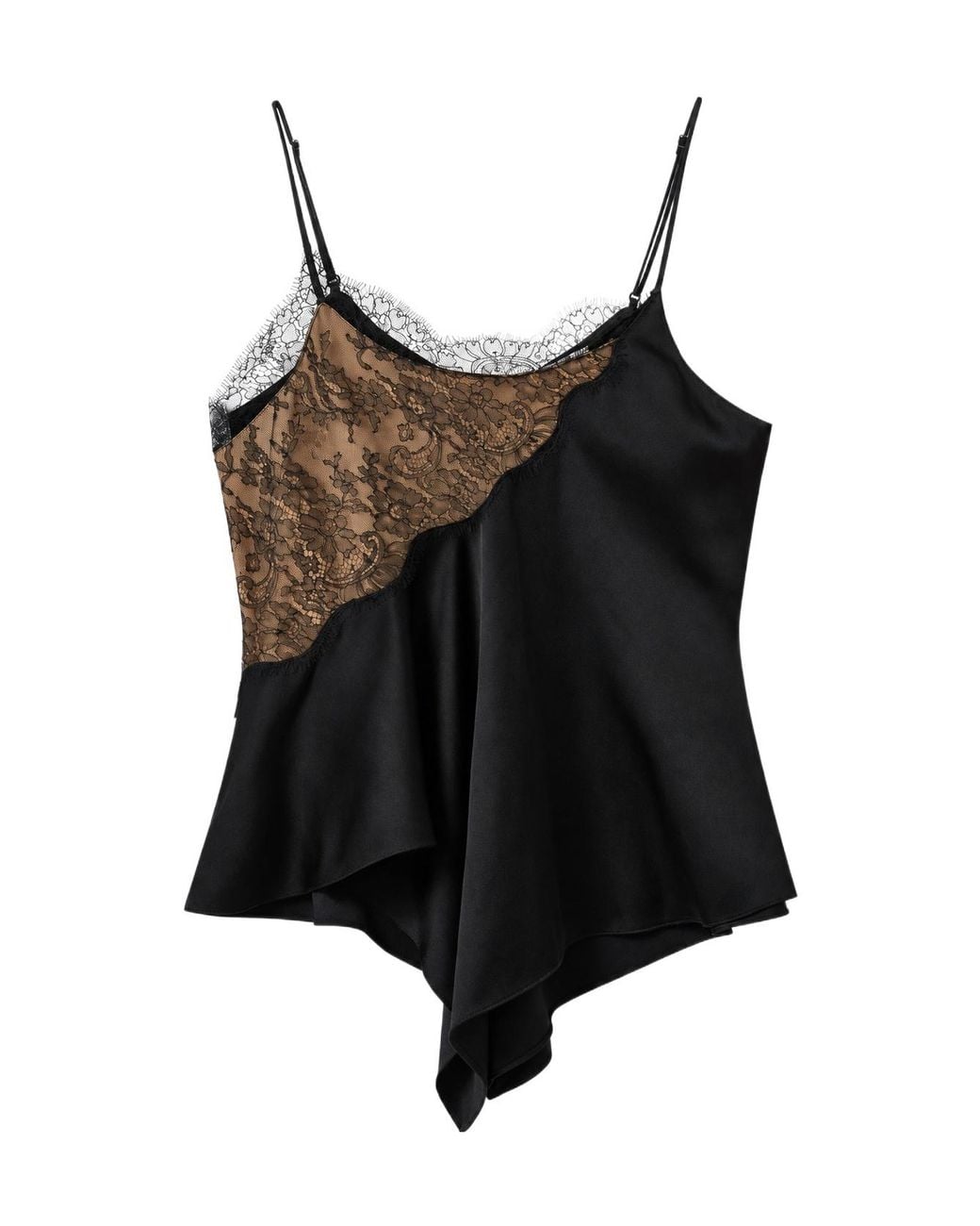 Stella McCartney Black Lace-Trim Satin Cami Top