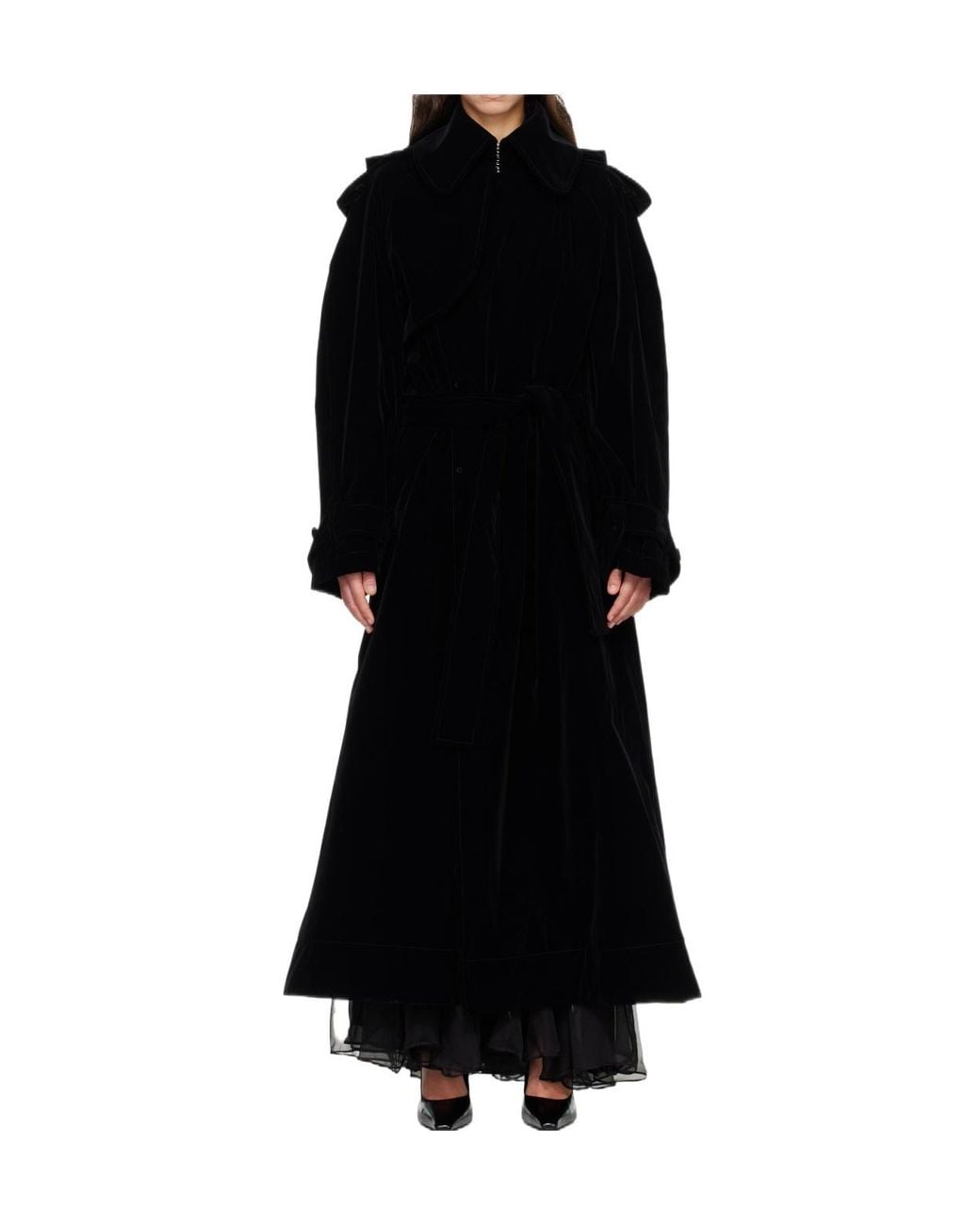 Jean Paul Gaultier Black Hooded Trench Coat With A Lapel Collar