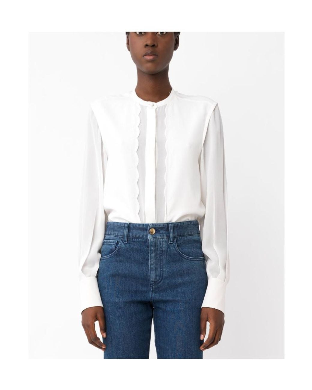 Chloé White Scallop Embroidered Blouse