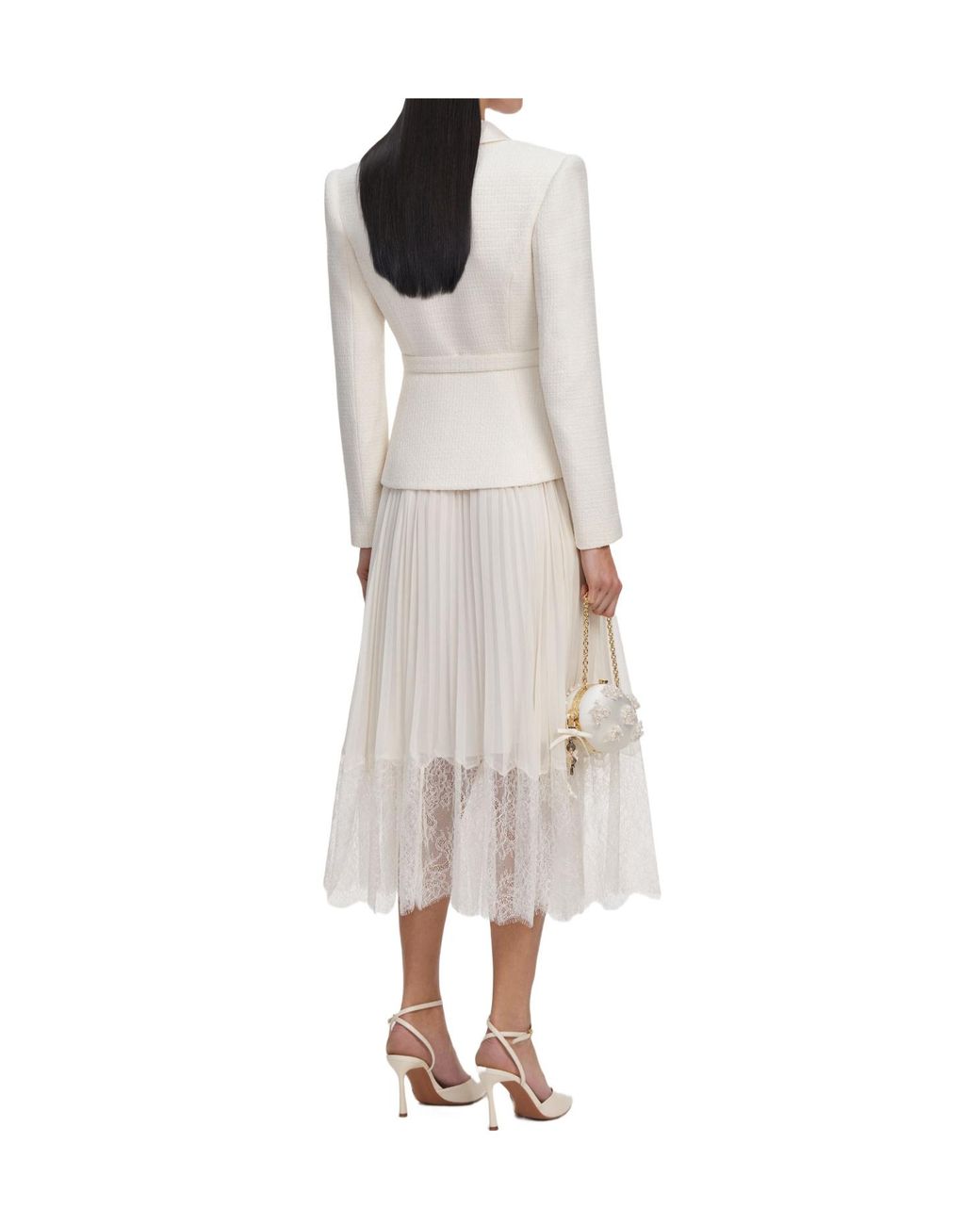 Self-Portrait Gray Boucle Shawl Collared Midi Dress