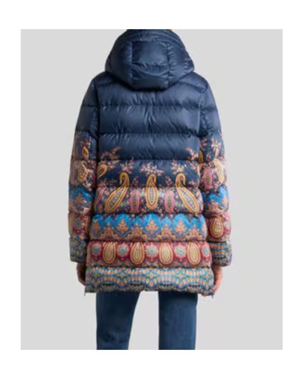 Etro Blue Down Jacket With Hood And Placed Print