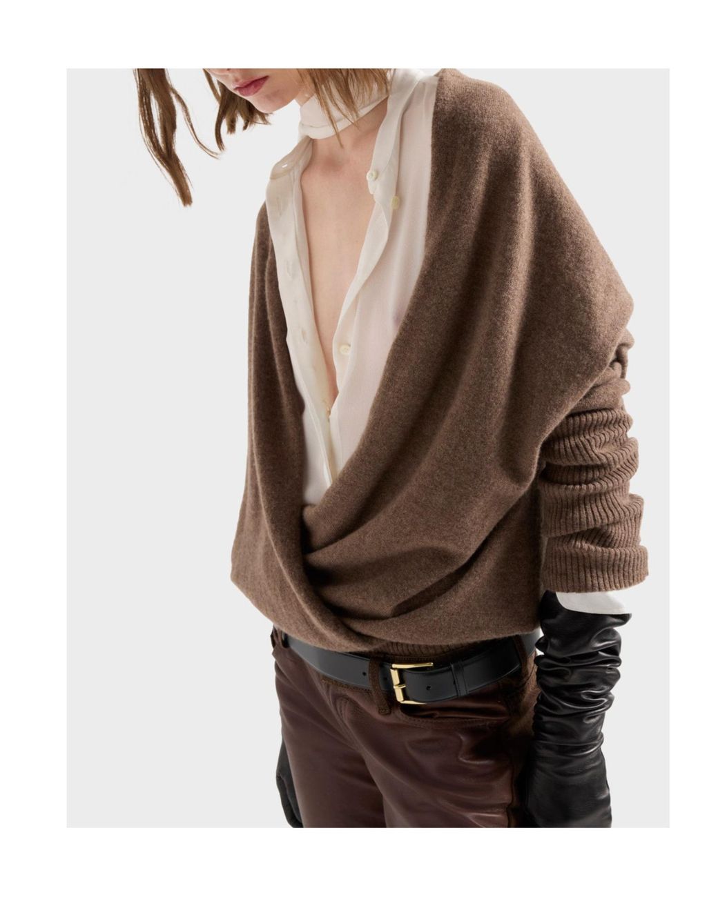 7 For All Mankind Brown Wrap V-Neck Sweater