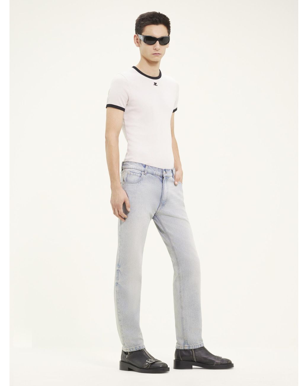 Courreges Gray Courrèges Logo Embroidered Straight Leg Jeans for men