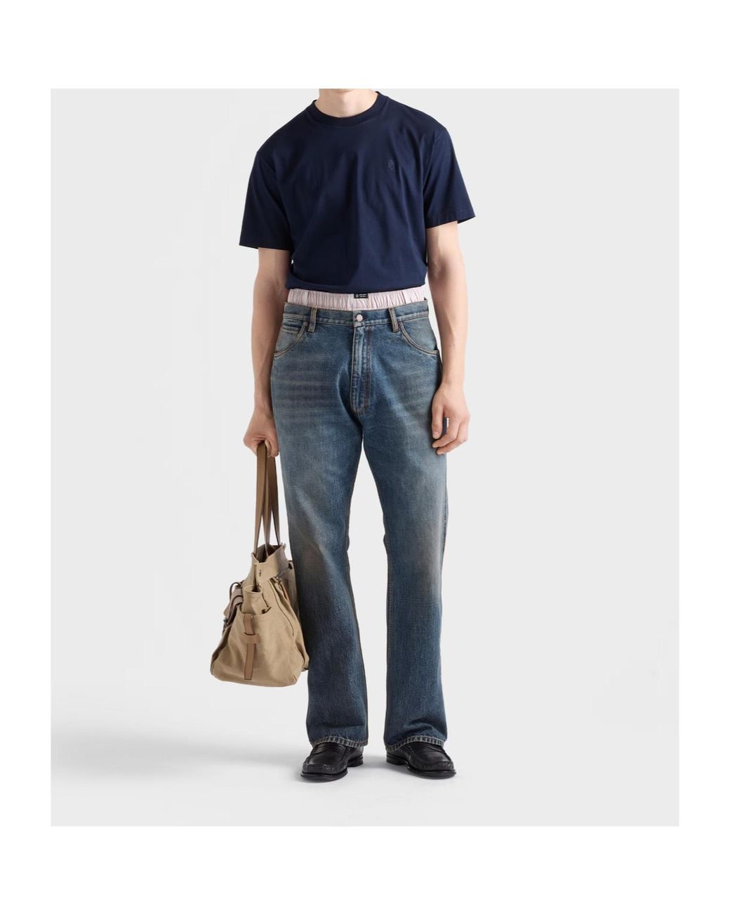 Prada Blue Logo Detailed Crewneck T-Shirt for men