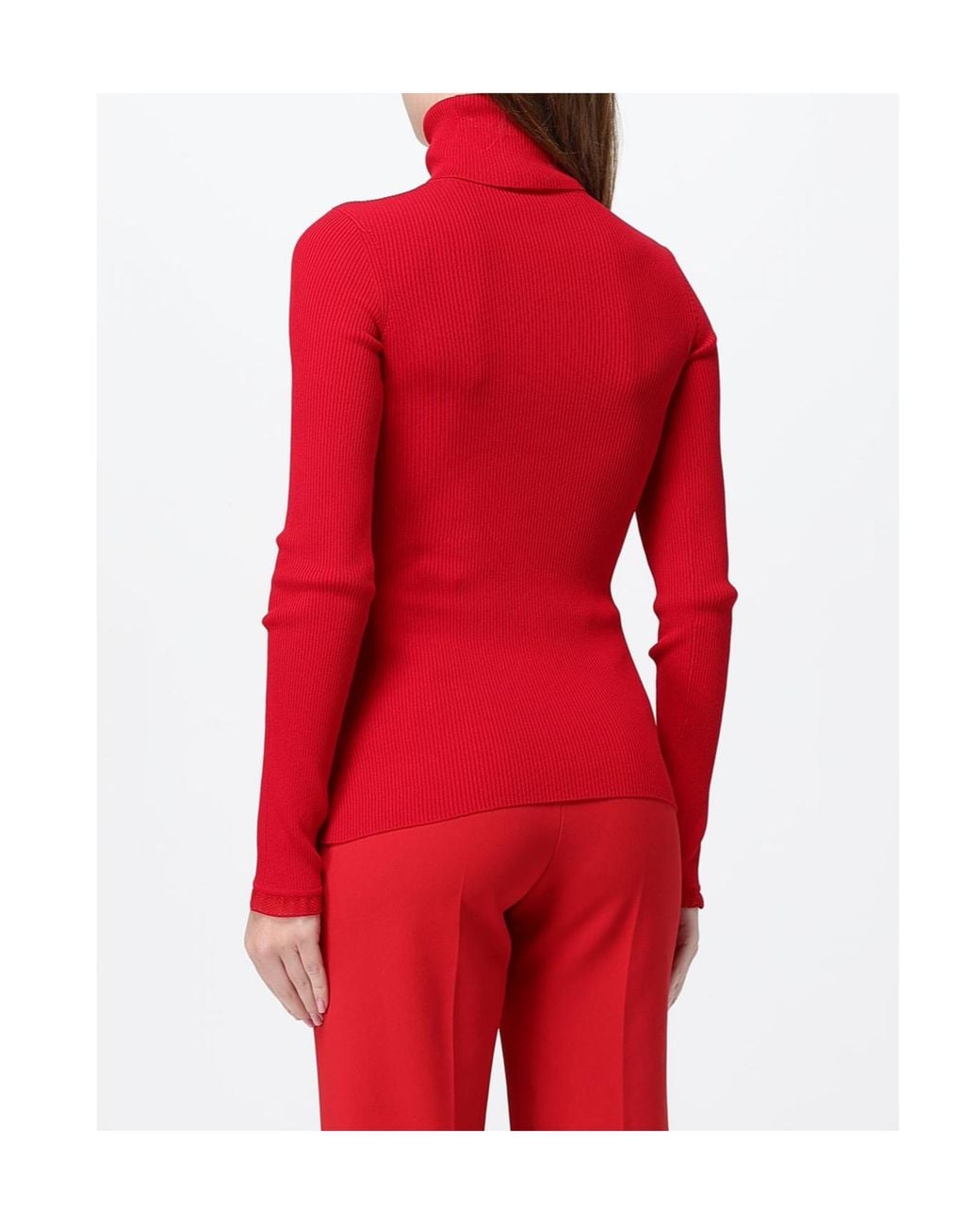 Elisabetta Franchi Red Ribbed-Knit Roll-Neck Sweater