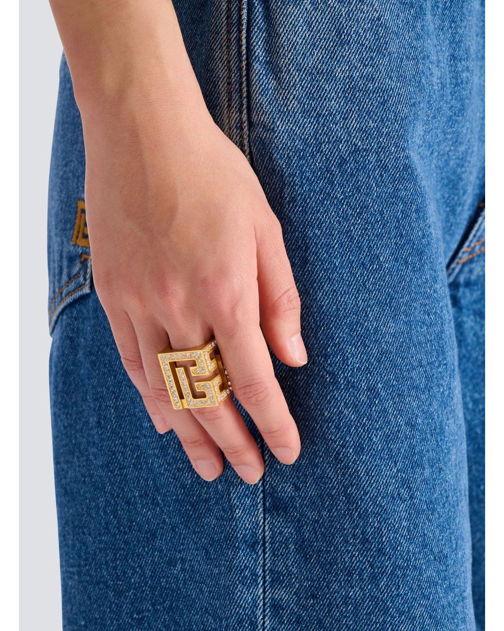 Balmain Metallic Embellished Cube Ring