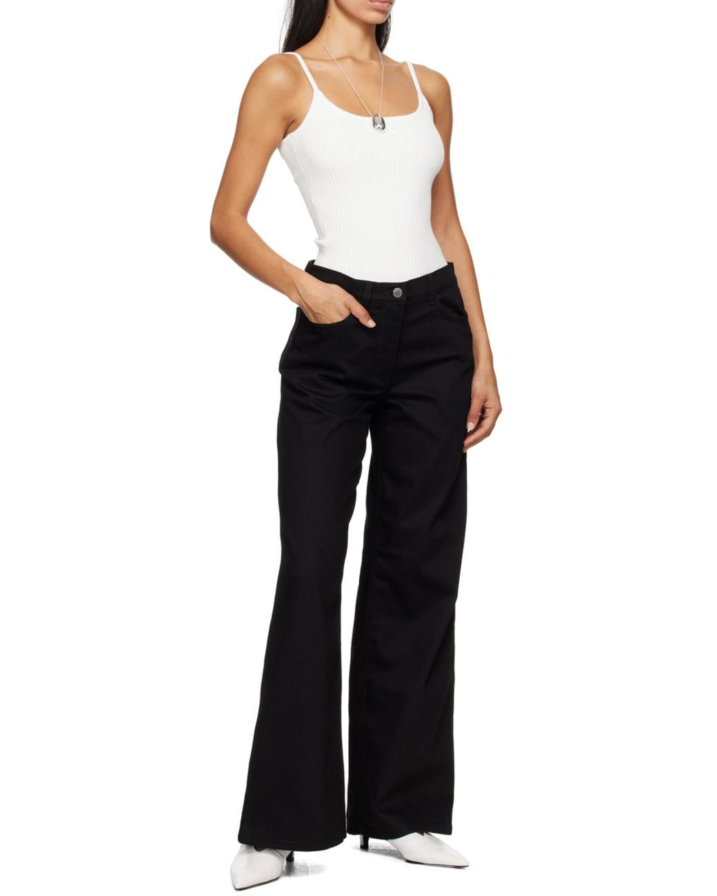 Courreges White Courrèges Logo Embroidered Ribbed Sleeveless Top