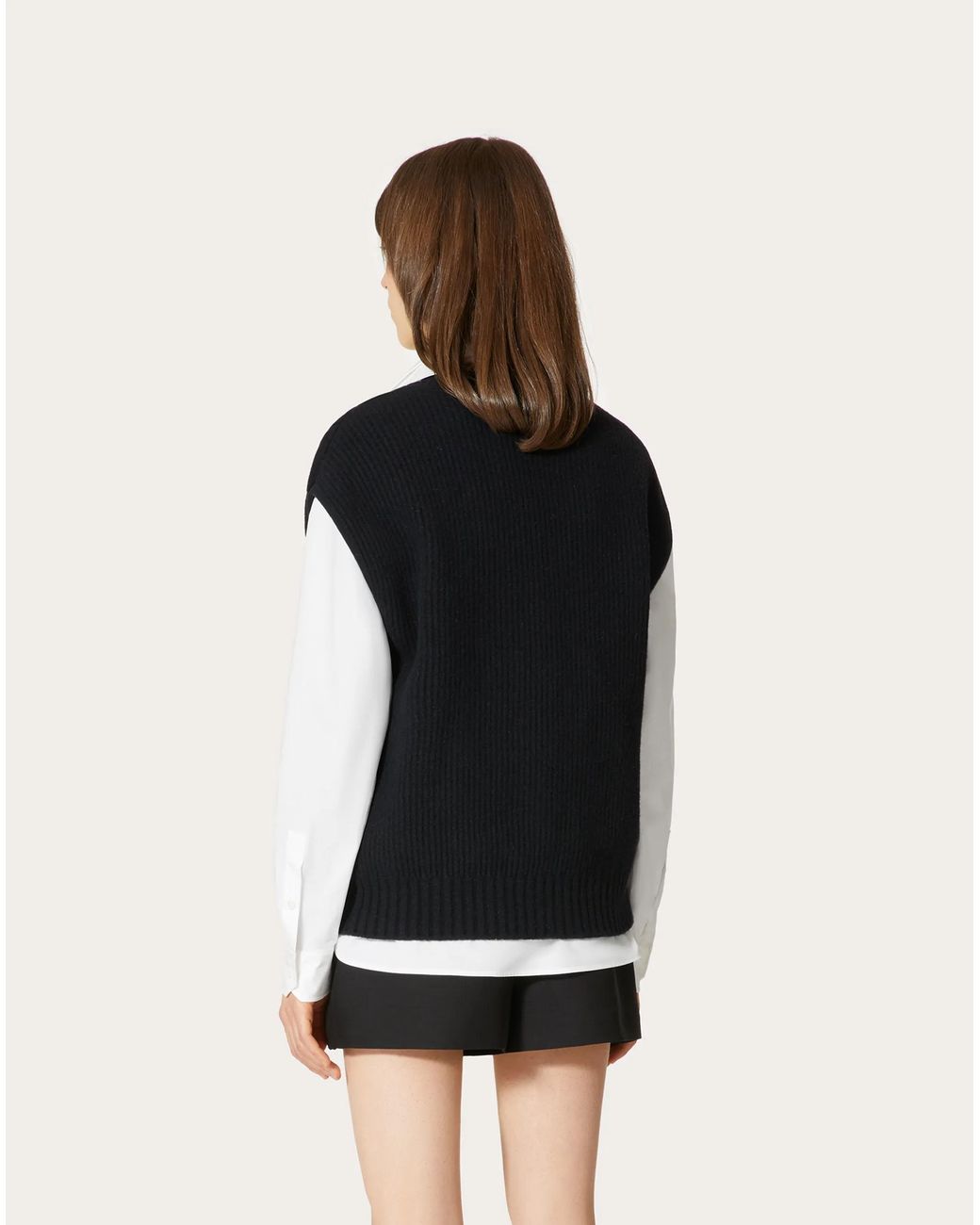 Valentino Black Open-Knit Wool-Blend Vest