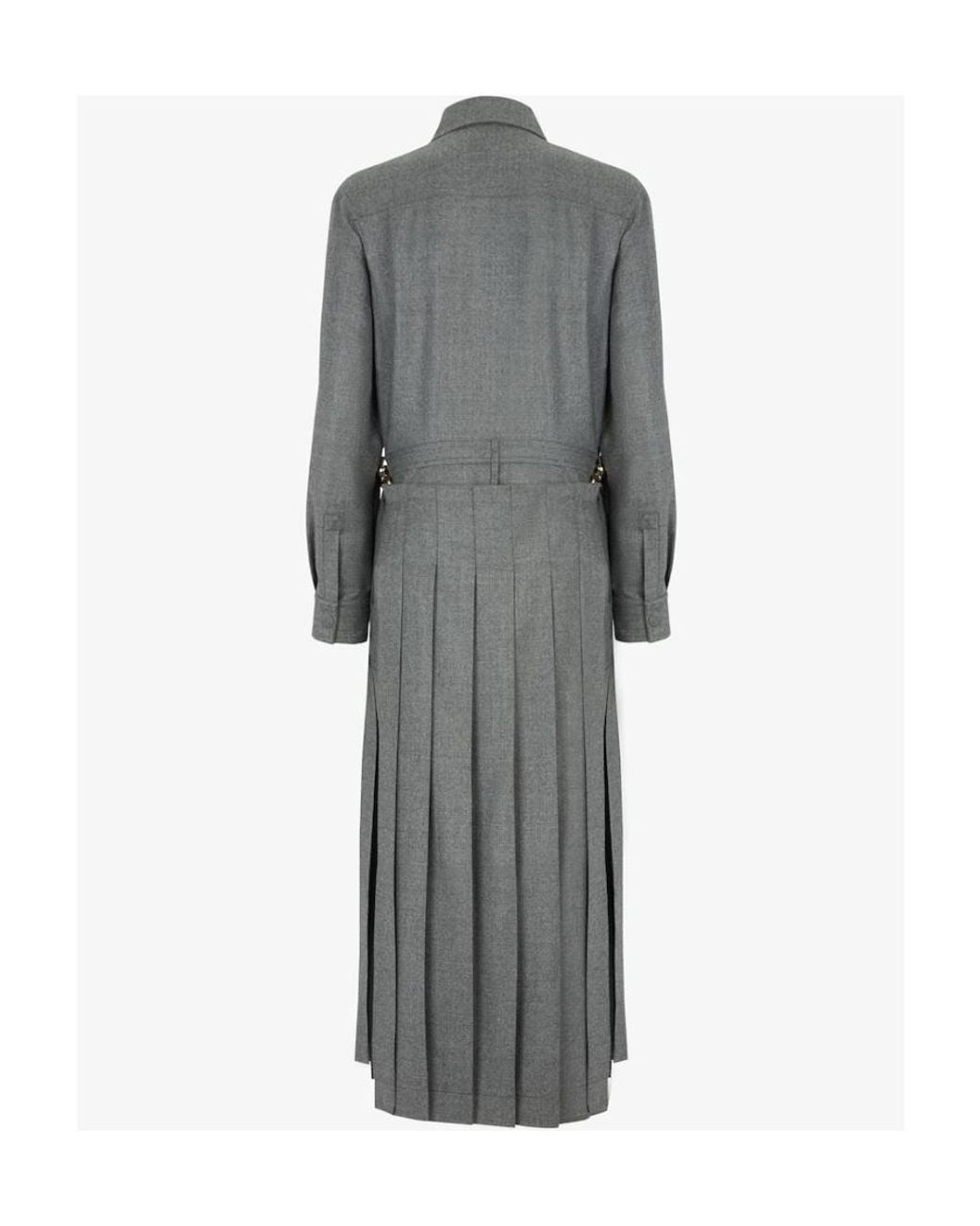 Fendi Gray Long Sleeved Pleated Shirt-Style Jumpsuit
