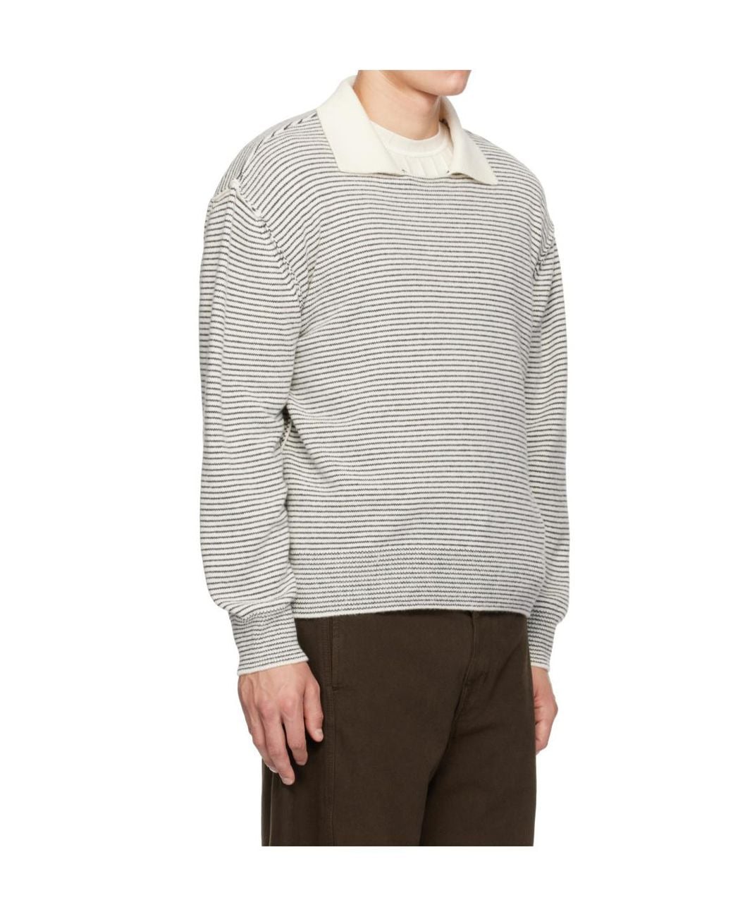 mfpen Gray Charming Striped Polo Sweater for men