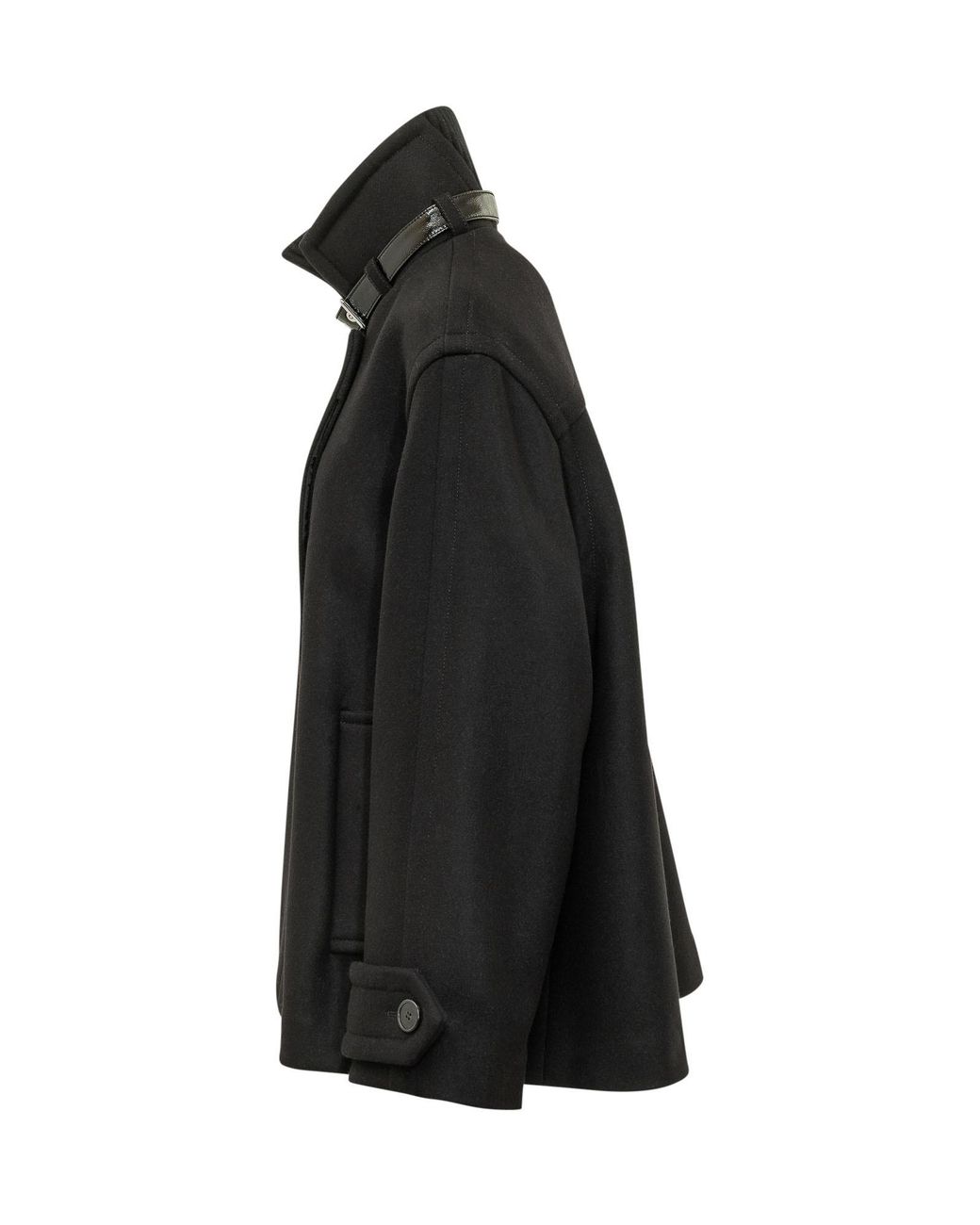 Lanvin Black Buckled-Collar Double-Breasted Short Coat