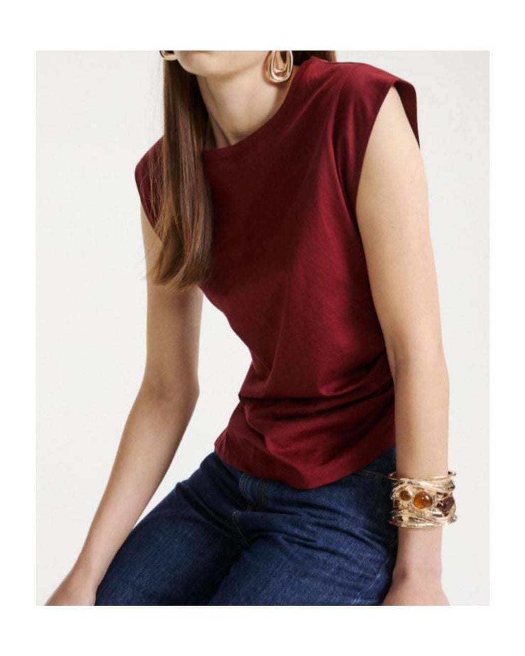 Marella Red Asymmetric Cotton Jersey Top