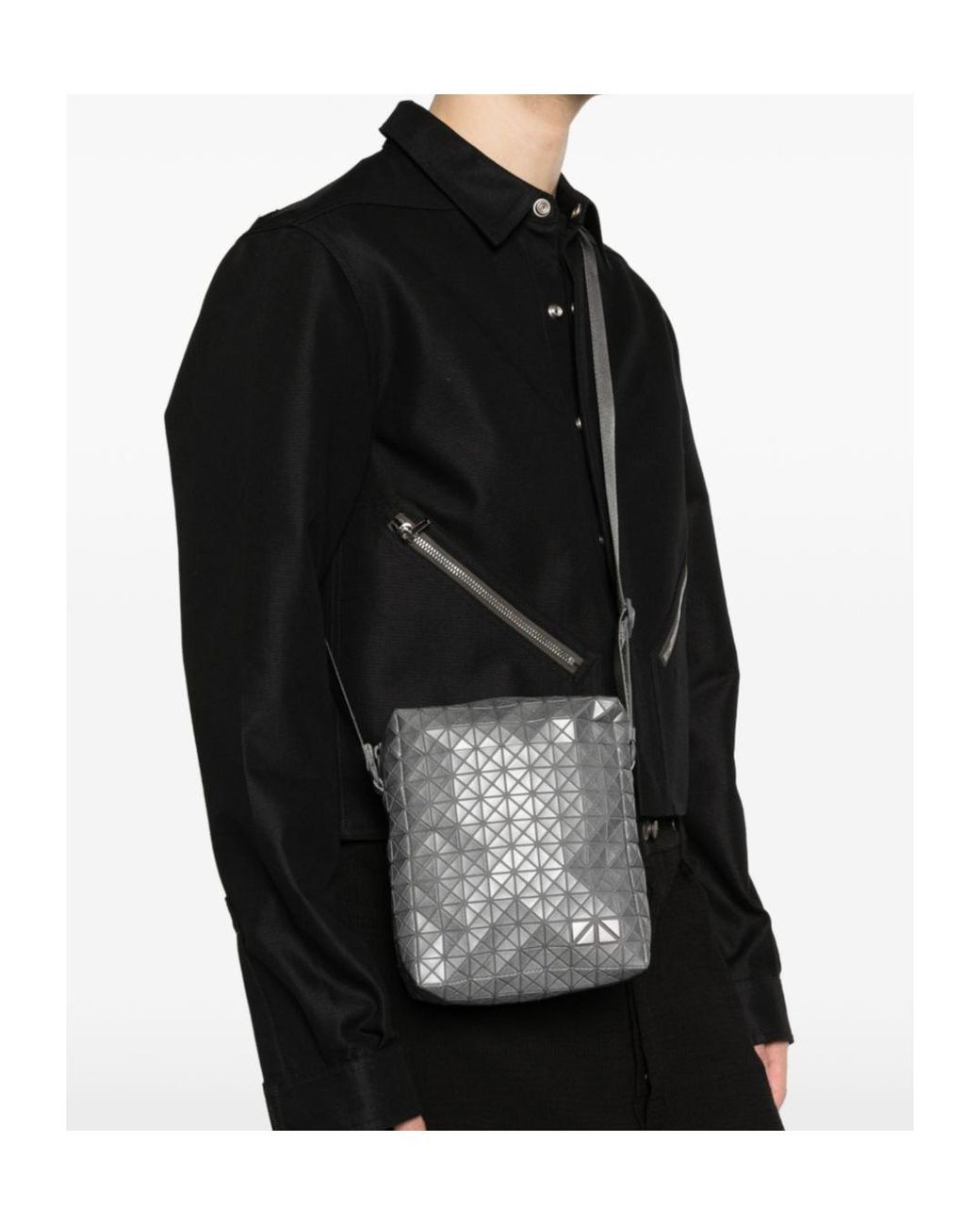 Issey Miyake Gray Geometric-Pattern Panelled Messenger Bag for men