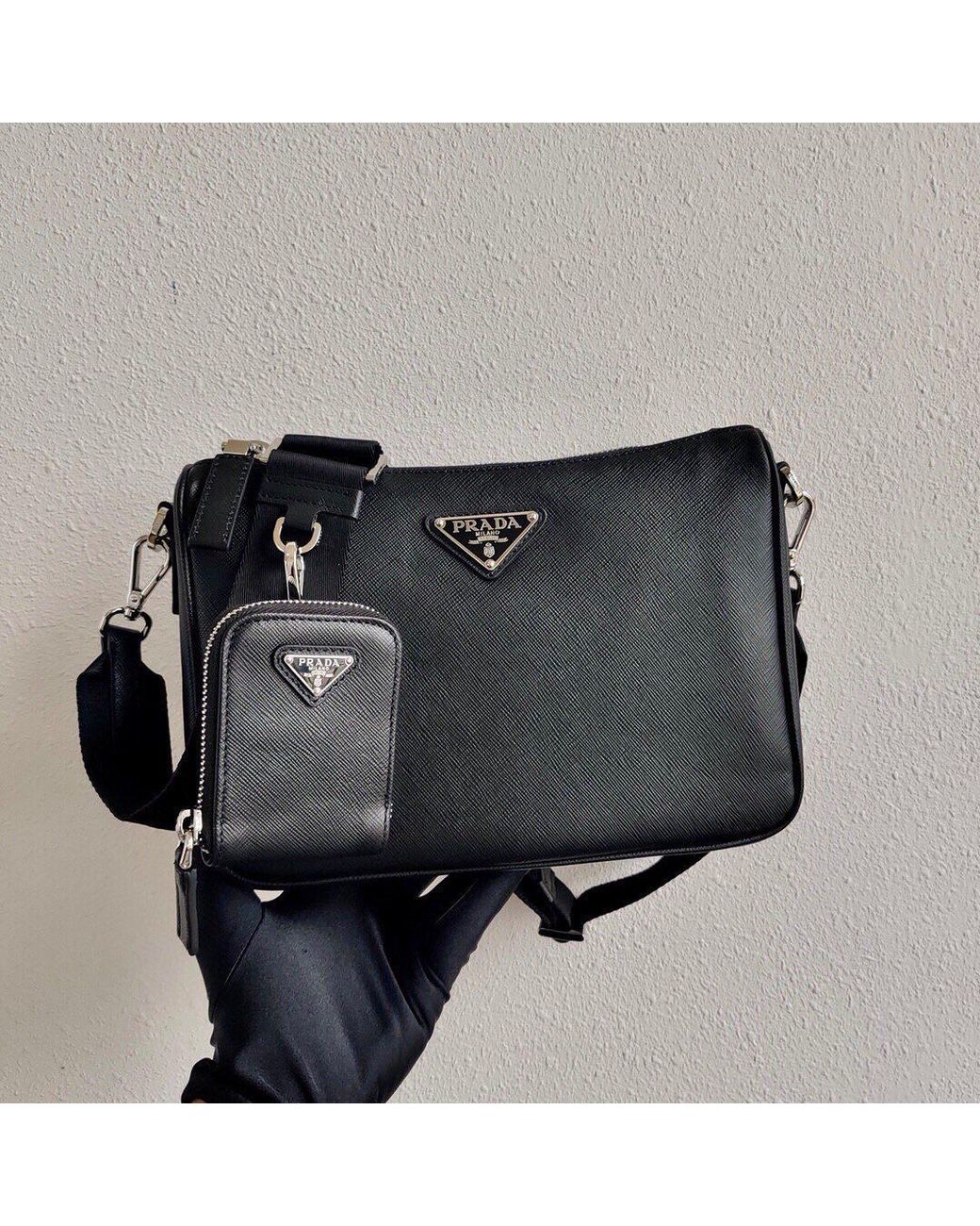 Prada Black Saffiano-Leather Shoulder Bag for men
